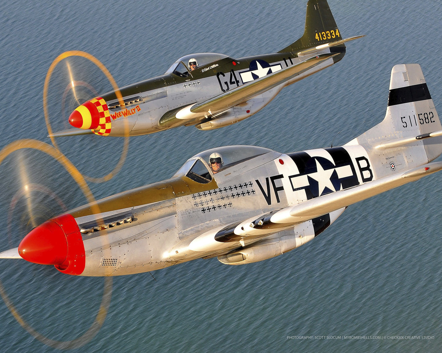 P-51 Mustang 2-ship Formation over Water