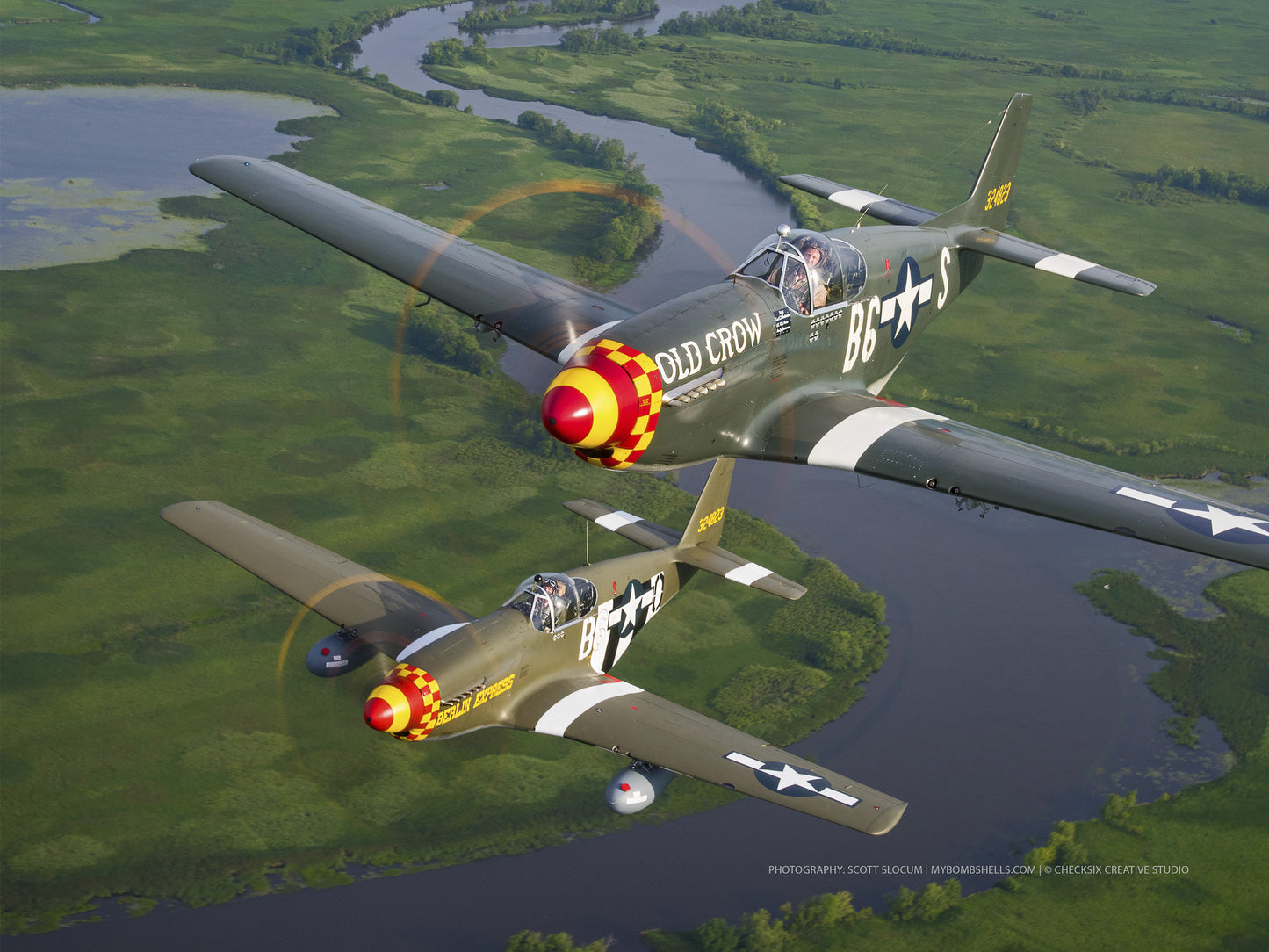 P-51 Mustang 2-Ship Formation over River
