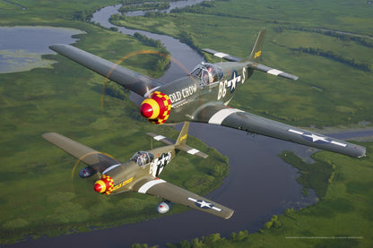 P-51 Mustang 2-Ship Formation over River