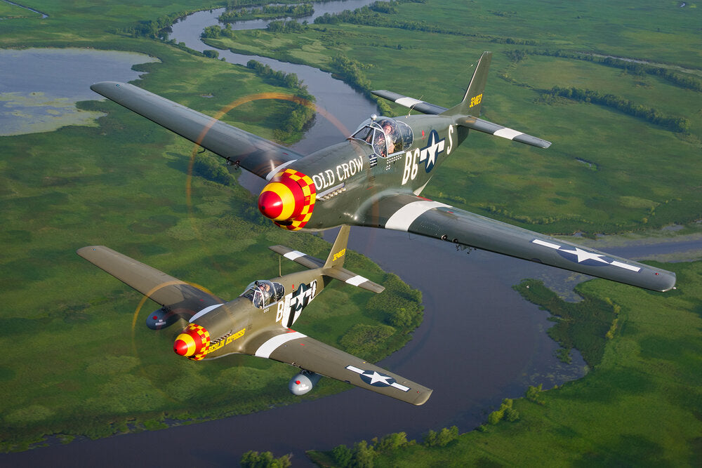 My Bombshells P-51 Mustang 2-Ship Formation over River Aviation Fine Art Print